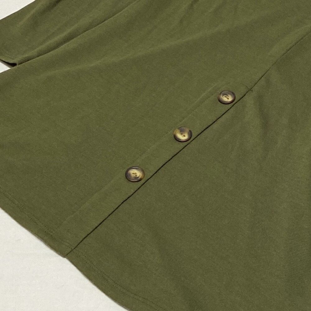 Emerald Olive Green Knit Cowl Neck Tunic Long Sleeve Button Back Patch Pockets M - Picture 10 of 12